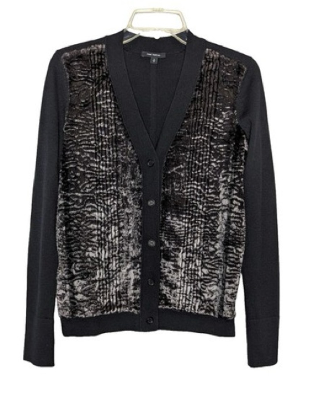 Pink Tartan Faux Fur Front Black Button Cardigan